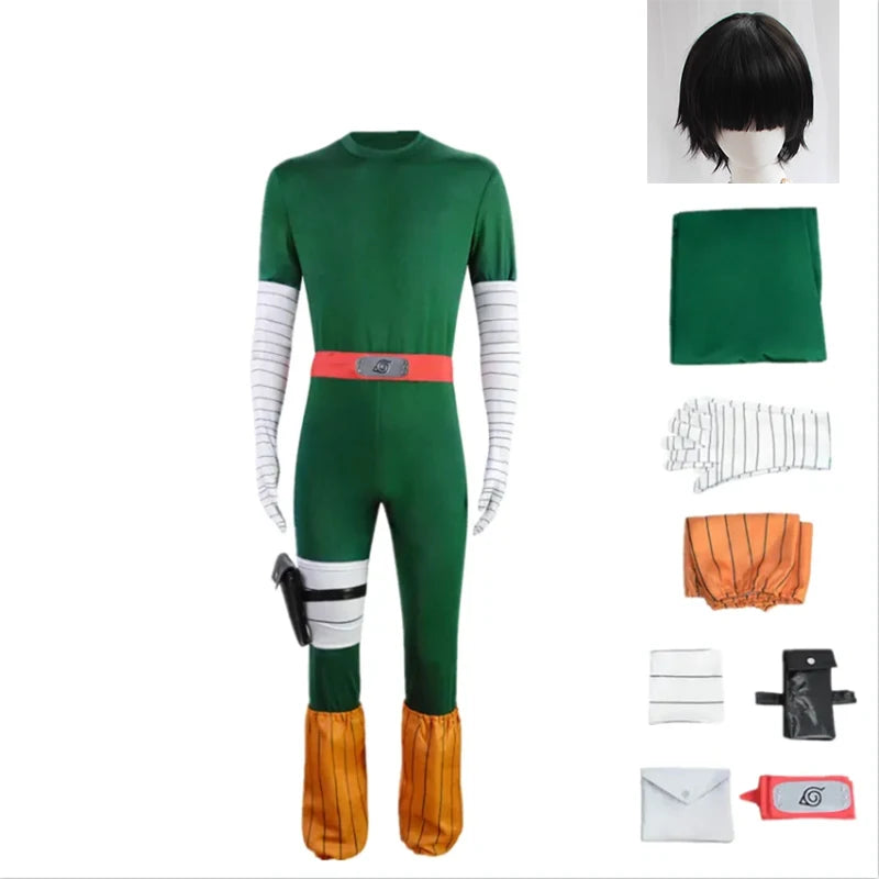 Anime Rock Lee Cosplay Jumpsuit Costume and Wig