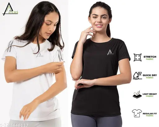 Black White Women's Active wear T-shirt Combo (Multi Variant)