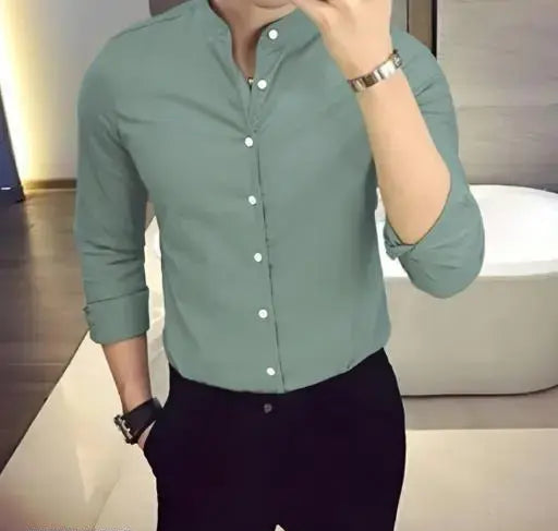 Luxury Semi Formal Olive Pista Green Cotton Shirt For Men