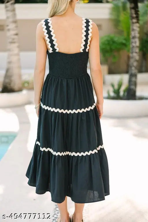 Trendy Sleeveless White Border Black Dress