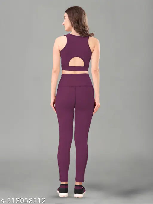 Women's Solid Top & Bottom Gym Set (Multi Variant)