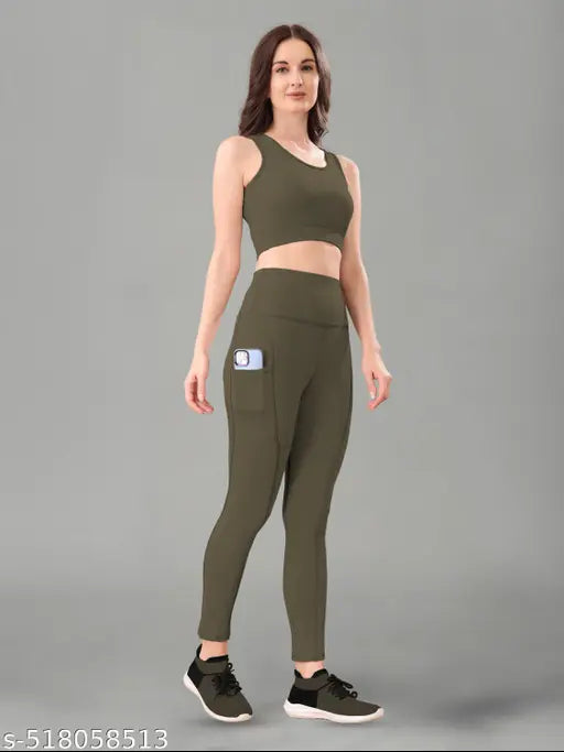 Women's Solid Top & Bottom Gym Set (Multi Variant)