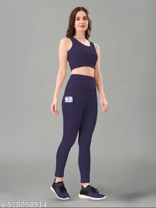 Women's Solid Top & Bottom Gym Set (Multi Variant)