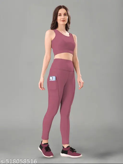 Women's Solid Top & Bottom Gym Set (Multi Variant)