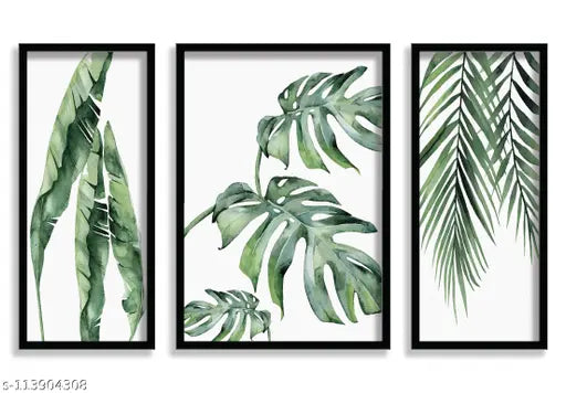 Set of 3 Green Leafy Framed Posters