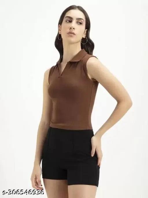 Trendy Sleeveless Collar Top for Women (Multi Variant)