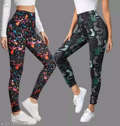 Women's Printed Tights Leggings | Pack of 2