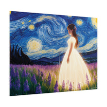 Load image into Gallery viewer, Xavi&#39;s Glowing Dress Woman in Lavender Field Matte Horizontal Poster - Xavi&#39;s World
