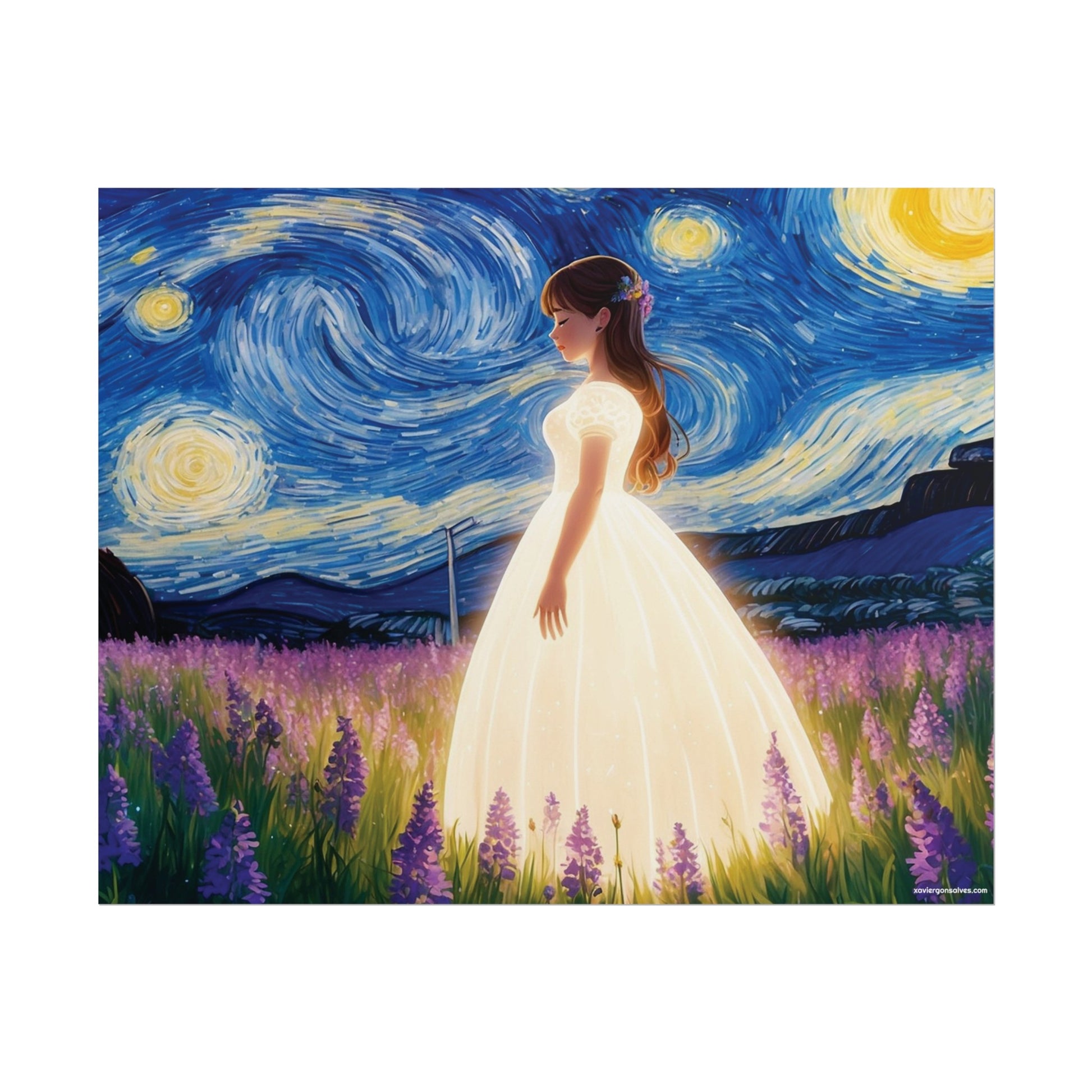 Xavi's Glowing Dress Woman in Lavender Field Matte Horizontal Poster - Xavi's World