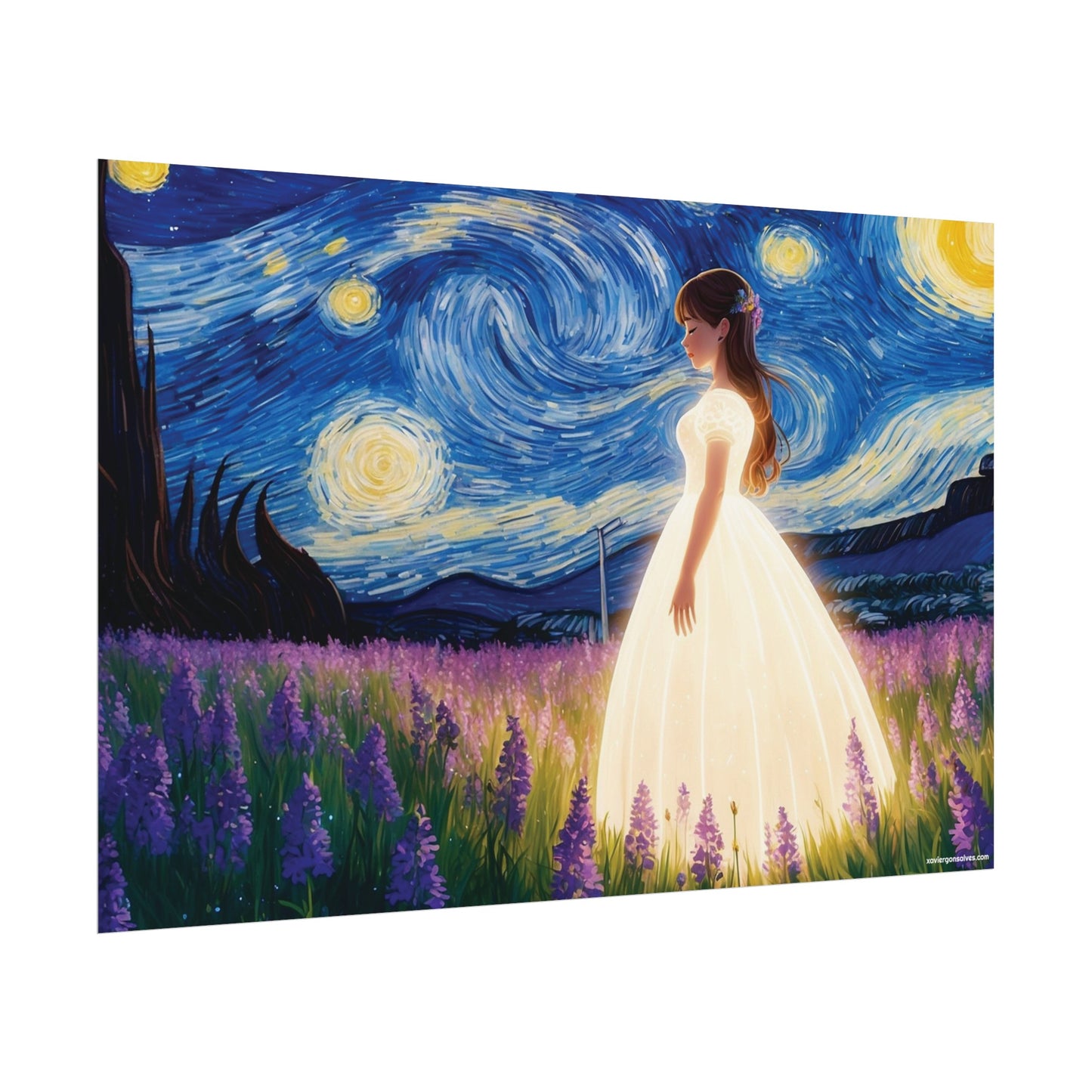 Xavi's Glowing Dress Woman in Lavender Field Matte Horizontal Poster - Xavi's World