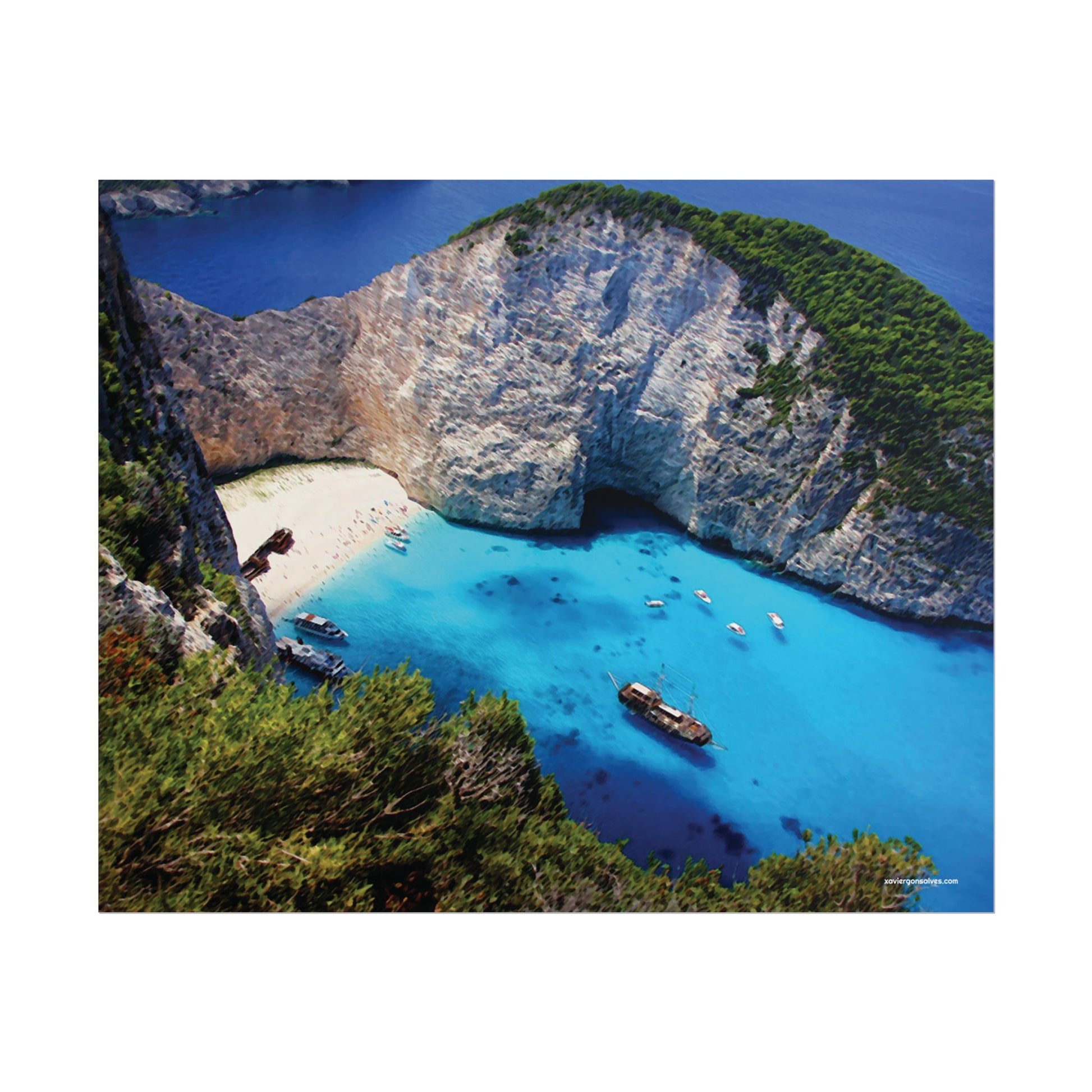 Navagio Beach Zakynthos Greece Painting Window to the World Horizontal Poster - Xavi's World