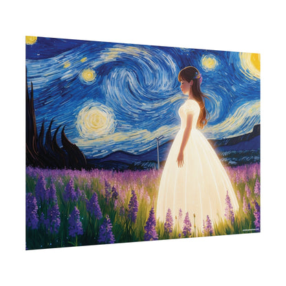 Xavi's Glowing Dress Woman in Lavender Field Matte Horizontal Poster - Xavi's World