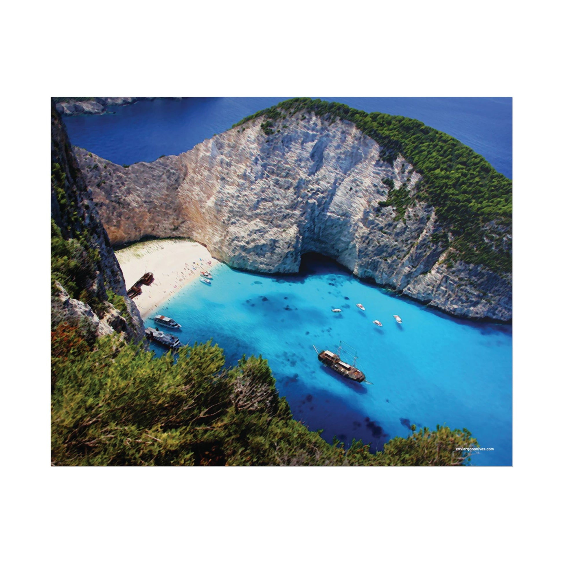 Navagio Beach Zakynthos Greece Painting Window to the World Horizontal Poster - Xavi's World