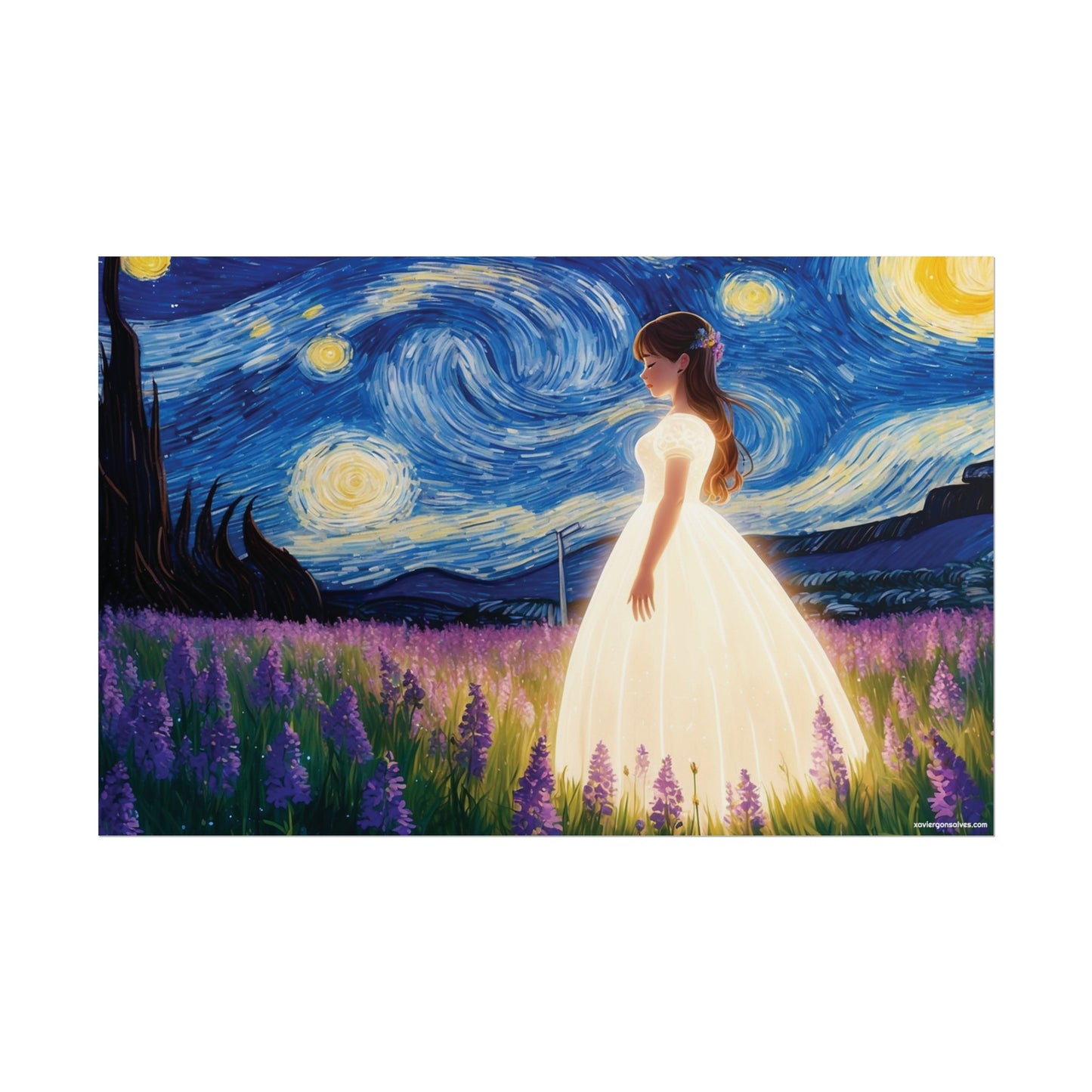 Xavi's Glowing Dress Woman in Lavender Field Matte Horizontal Poster - Xavi's World