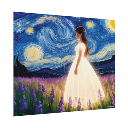 Xavi's Glowing Dress Woman in Lavender Field Matte Horizontal Poster - Xavi's World