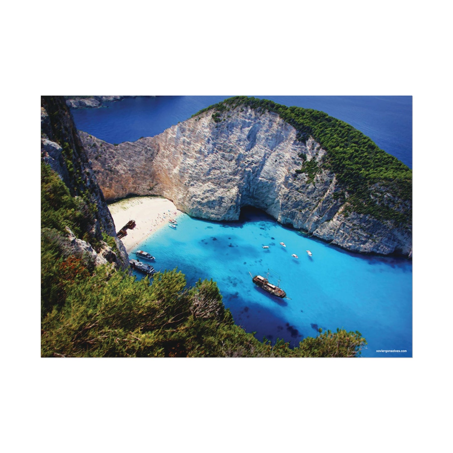 Navagio Beach Zakynthos Greece Painting Window to the World Horizontal Poster - Xavi's World