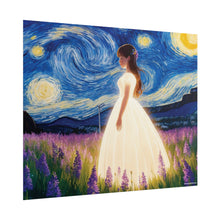 Load image into Gallery viewer, Xavi&#39;s Glowing Dress Woman in Lavender Field Matte Horizontal Poster - Xavi&#39;s World
