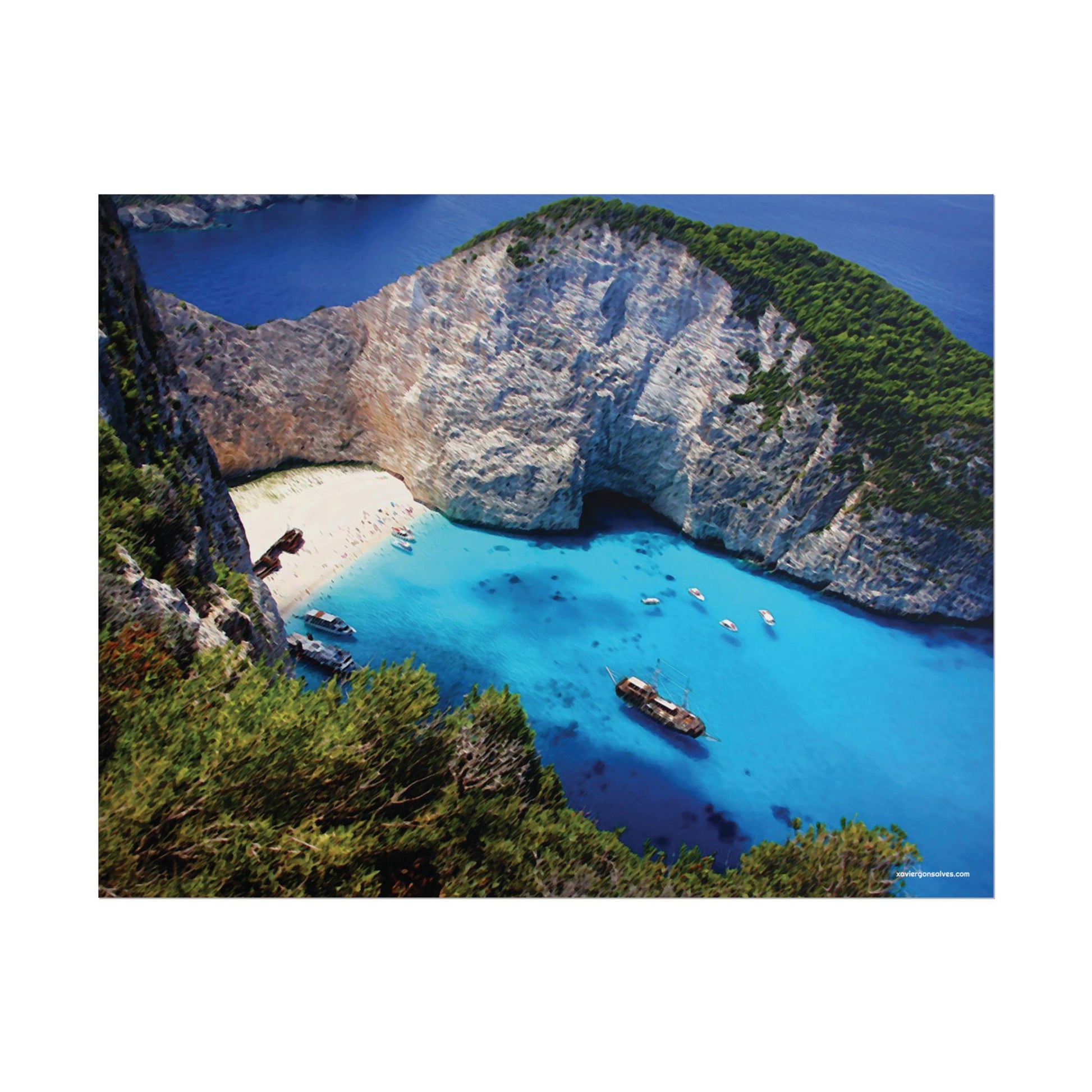 Navagio Beach Zakynthos Greece Painting Window to the World Horizontal Poster - Xavi's World