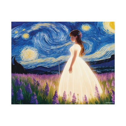 Xavi's Glowing Dress Woman in Lavender Field Matte Horizontal Poster - Xavi's World