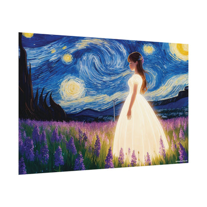 Xavi's Glowing Dress Woman in Lavender Field Matte Horizontal Poster - Xavi's World