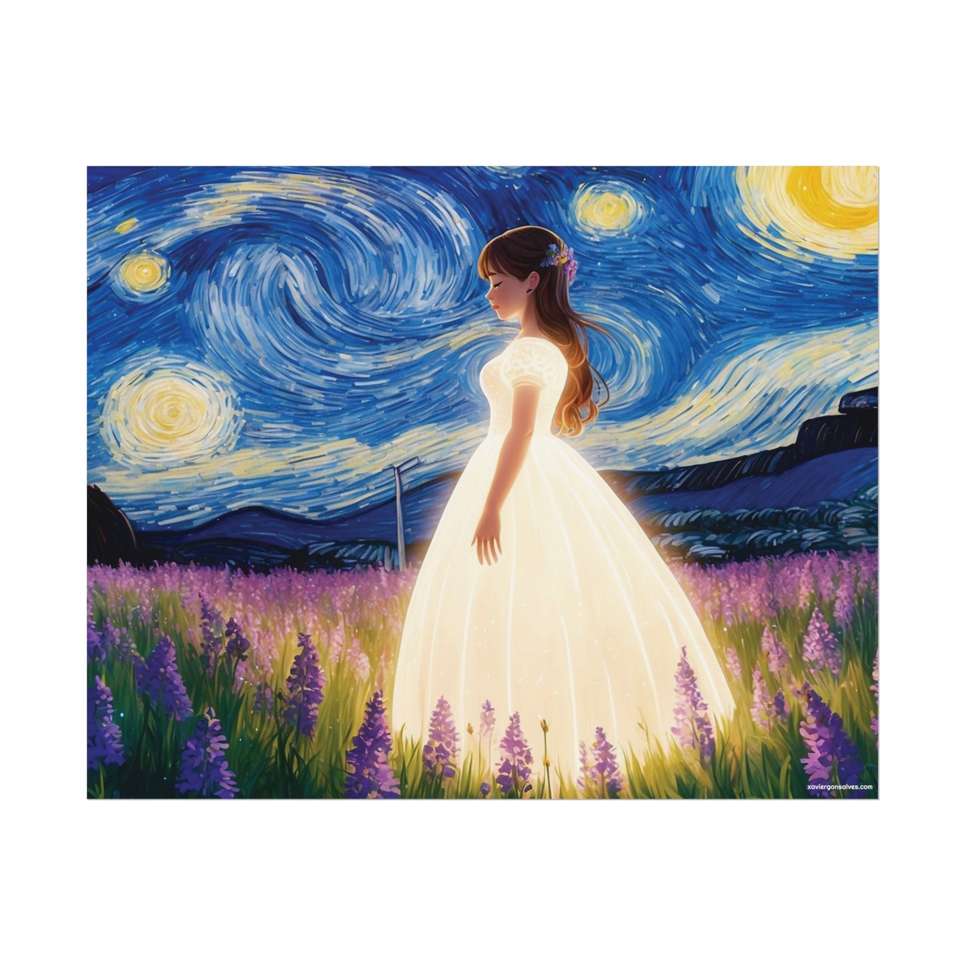 Xavi's Glowing Dress Woman in Lavender Field Matte Horizontal Poster - Xavi's World