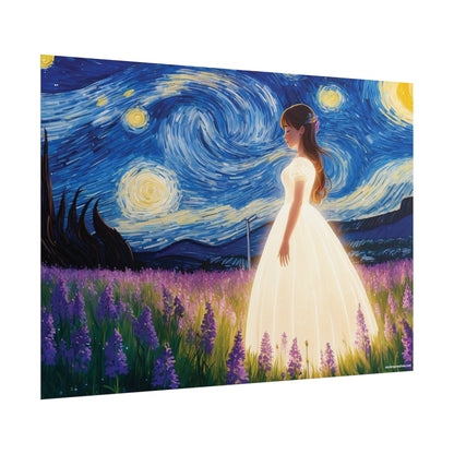 Xavi's Glowing Dress Woman in Lavender Field Matte Horizontal Poster - Xavi's World