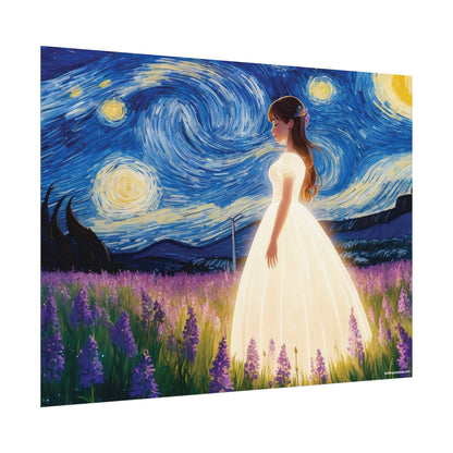 Xavi's Glowing Dress Woman in Lavender Field Matte Horizontal Poster - Xavi's World