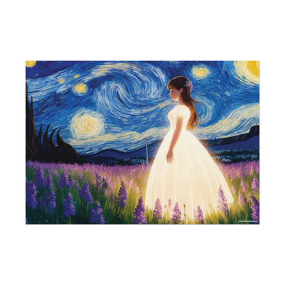 Xavi's Glowing Dress Woman in Lavender Field Matte Horizontal Poster - Xavi's World