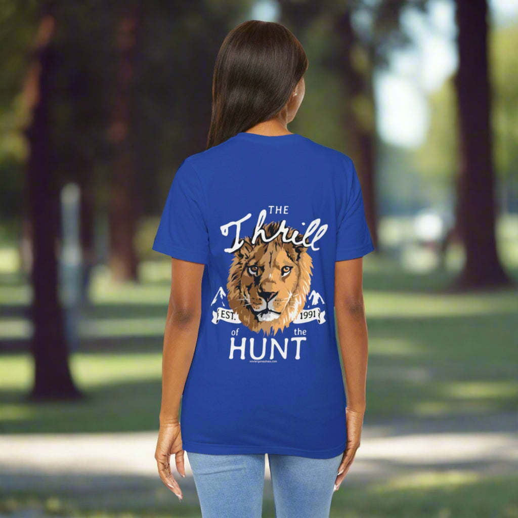 Xavi's Thrill of the Hunt Lion Art Back Print Streetwear Unisex Tshirt - Xavi's World
