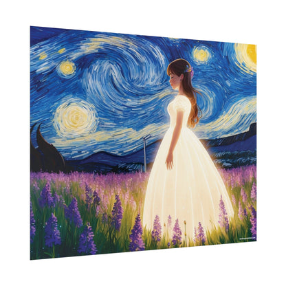 Xavi's Glowing Dress Woman in Lavender Field Matte Horizontal Poster - Xavi's World