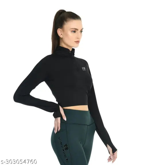 Women's Full Sleeve Collar Crop Top