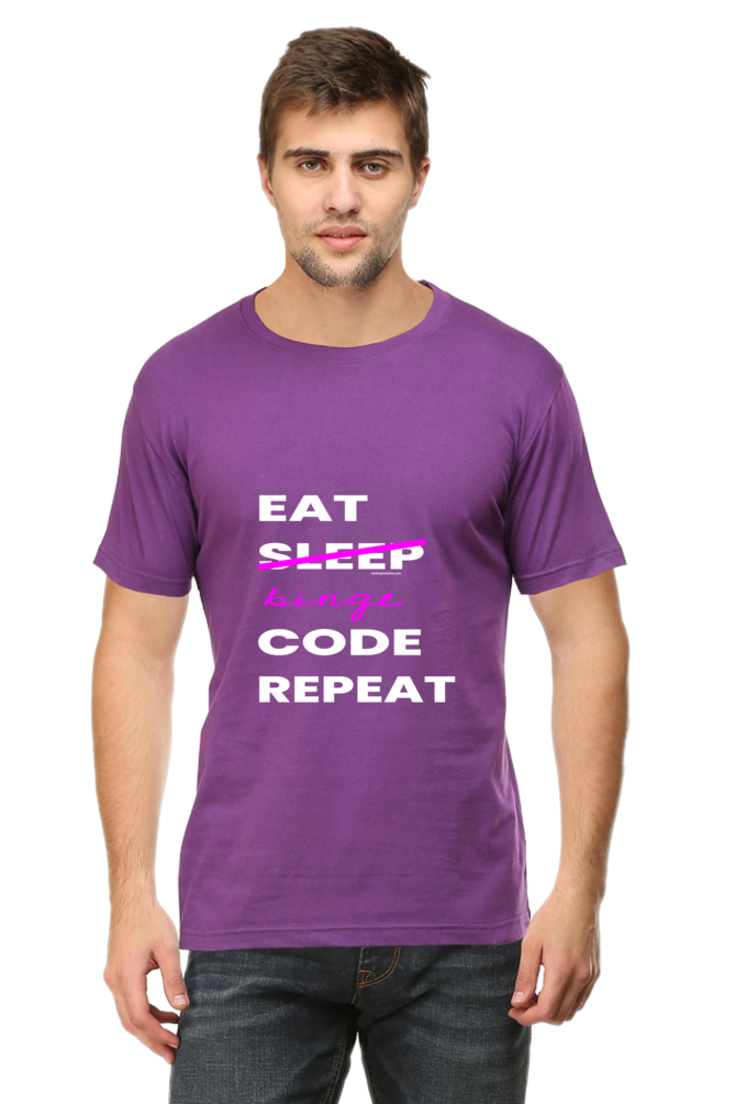 Xavi's Eat Sleep Code Repeat Binge Unisex Cotton Coder Tshirt