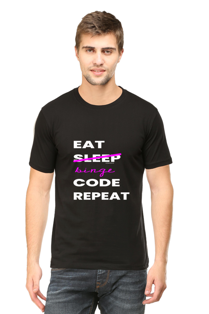 Xavi's Eat Sleep Code Repeat Binge Unisex Cotton Coder T-shirt - Xavi's World