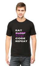 Load image into Gallery viewer, Xavi&#39;s Eat Sleep Code Repeat Binge Unisex Cotton Coder Tshirt
