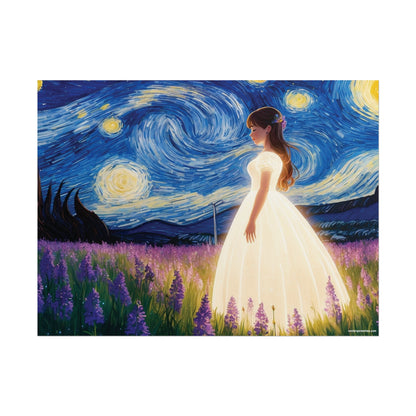 Xavi's Glowing Dress Woman in Lavender Field Matte Horizontal Poster - Xavi's World