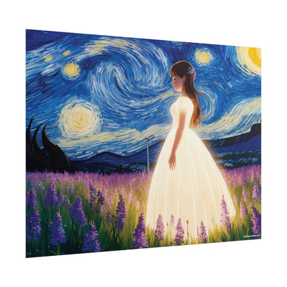 Xavi's Glowing Dress Woman in Lavender Field Matte Horizontal Poster - Xavi's World