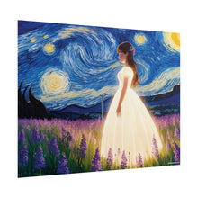 Load image into Gallery viewer, Xavi&#39;s Glowing Dress Woman in Lavender Field Matte Horizontal Poster - Xavi&#39;s World
