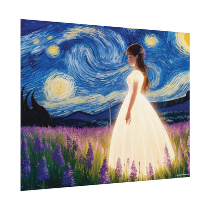 Xavi's Glowing Dress Woman in Lavender Field Matte Horizontal Poster - Xavi's World