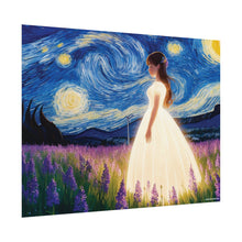 Load image into Gallery viewer, Xavi&#39;s Glowing Dress Woman in Lavender Field Matte Horizontal Poster - Xavi&#39;s World
