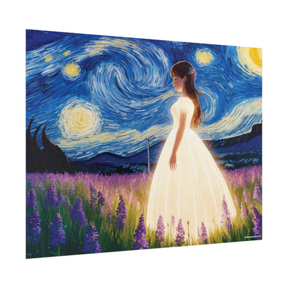 Xavi's Glowing Dress Woman in Lavender Field Matte Horizontal Poster - Xavi's World