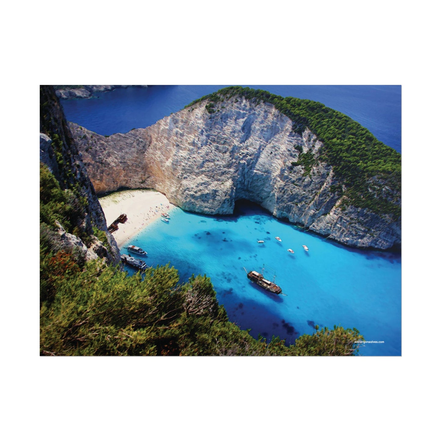 Navagio Beach Zakynthos Greece Painting Window to the World Horizontal Poster - Xavi's World