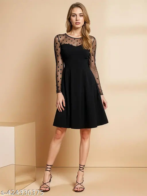 Black Lycra Designer Party Dress