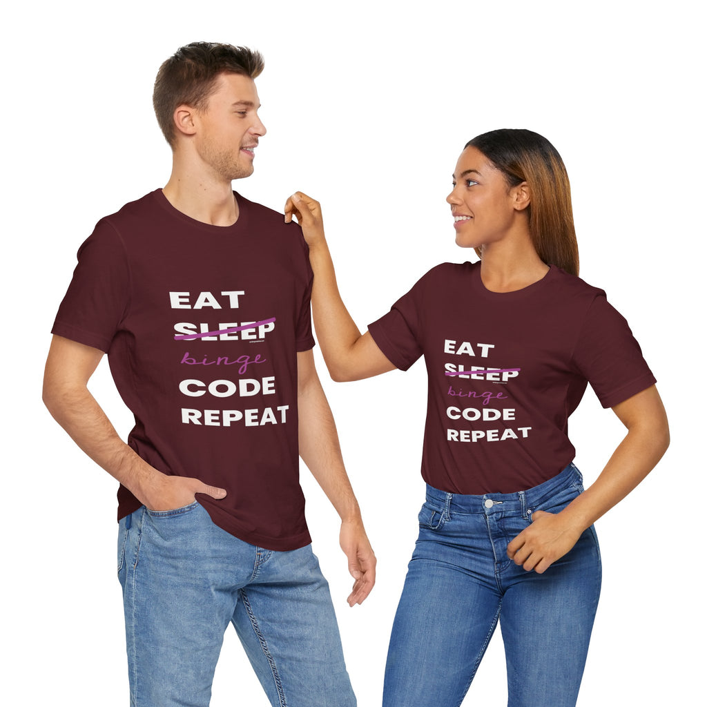 Xavi's Eat Sleep Code Repeat Binge Unisex Cotton Coder T-shirt - Xavi's World