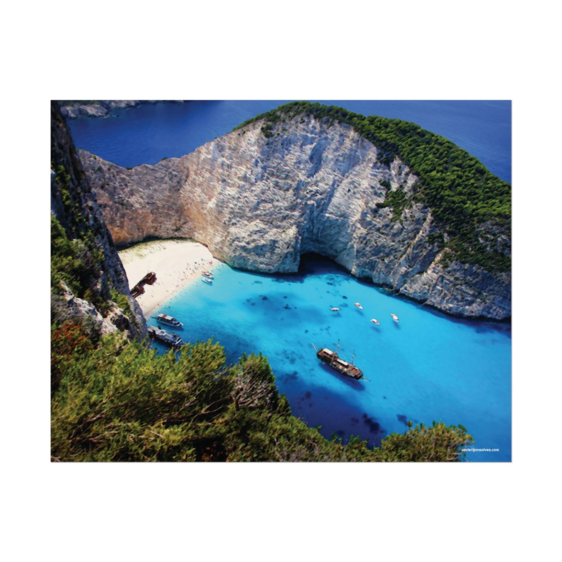 Navagio Beach Zakynthos Greece Painting Window to the World Horizontal Poster - Xavi's World