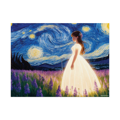 Xavi's Glowing Dress Woman in Lavender Field Matte Horizontal Poster - Xavi's World