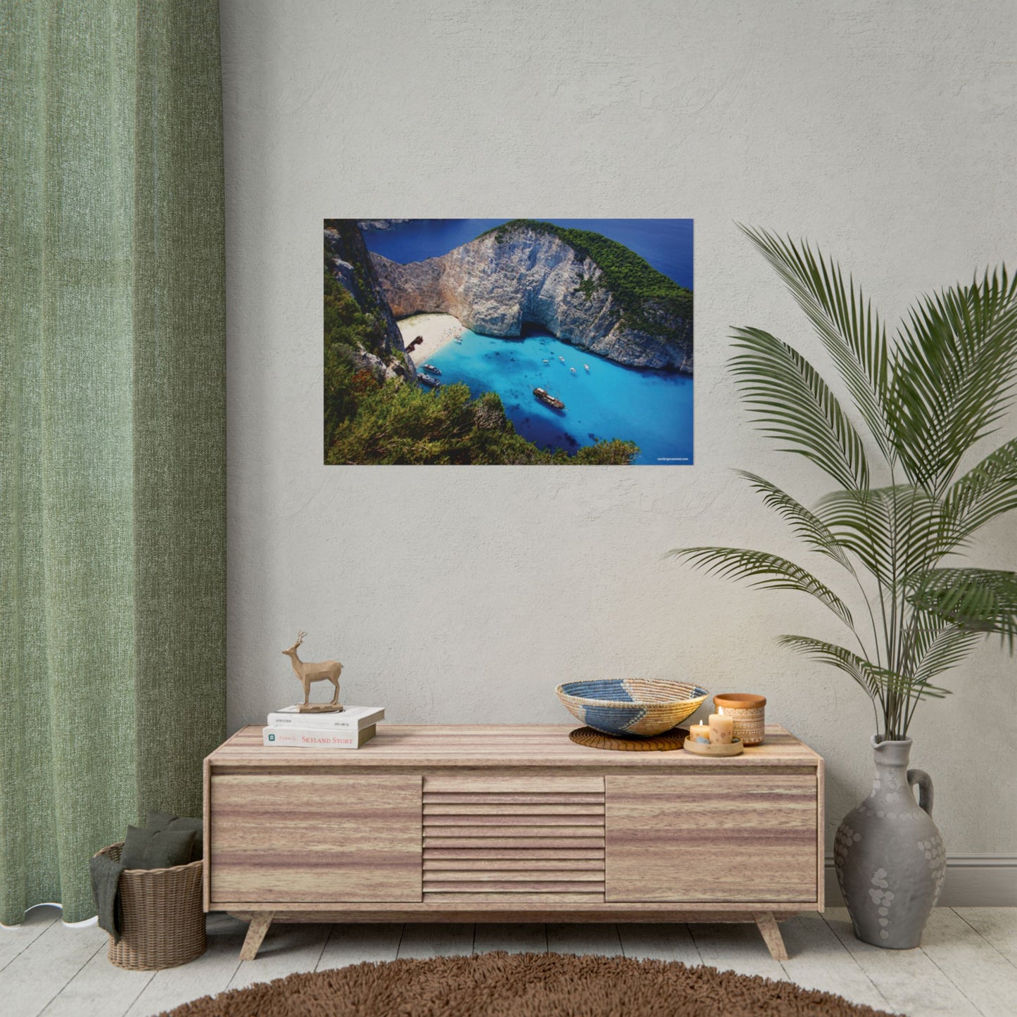 Navagio Beach Zakynthos Greece Painting Window to the World Horizontal Poster - Xavi's World