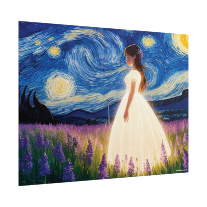 Xavi's Glowing Dress Woman in Lavender Field Matte Horizontal Poster - Xavi's World