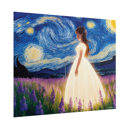 Xavi's Glowing Dress Woman in Lavender Field Matte Horizontal Poster - Xavi's World