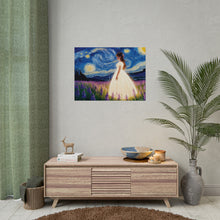 Load image into Gallery viewer, Xavi&#39;s Glowing Dress Woman in Lavender Field Matte Horizontal Poster - Xavi&#39;s World
