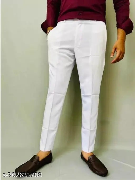White Slim Fit Formal Trouser for Men